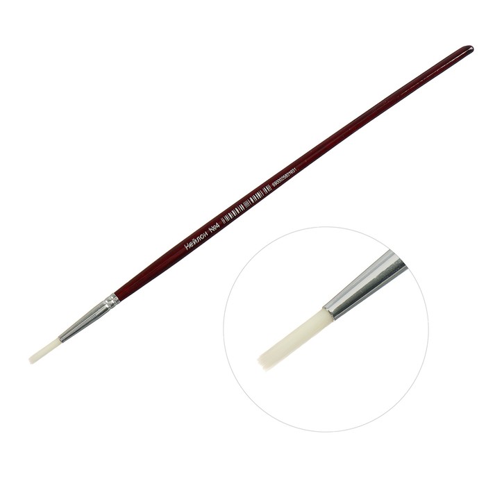 Кисть нейлон круглая №4 ручка лакированная коричневая 22см