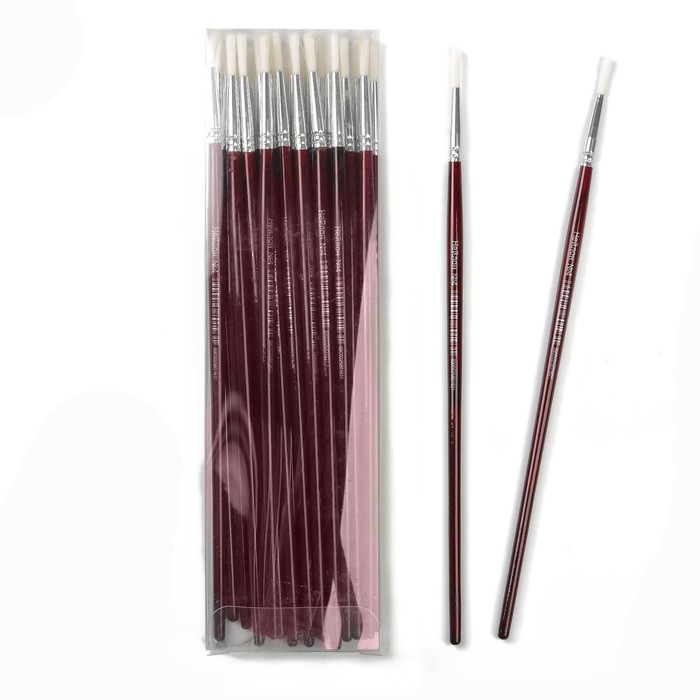 Кисть нейлон круглая №4 ручка лакированная коричневая 22см