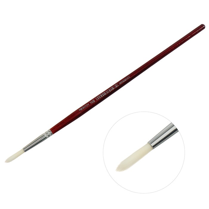 Кисть нейлон круглая №8 ручка лакированная коричневая 22см