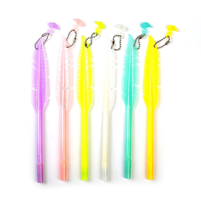 Ручка гелевая-прикол Перо с подвеской лебедь МИКС