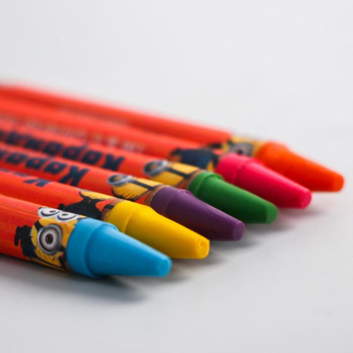 Восковые карандаши Гадкий Я , набор 6 цветов, высота 1 шт - 8 см, диаметр 0,8 см