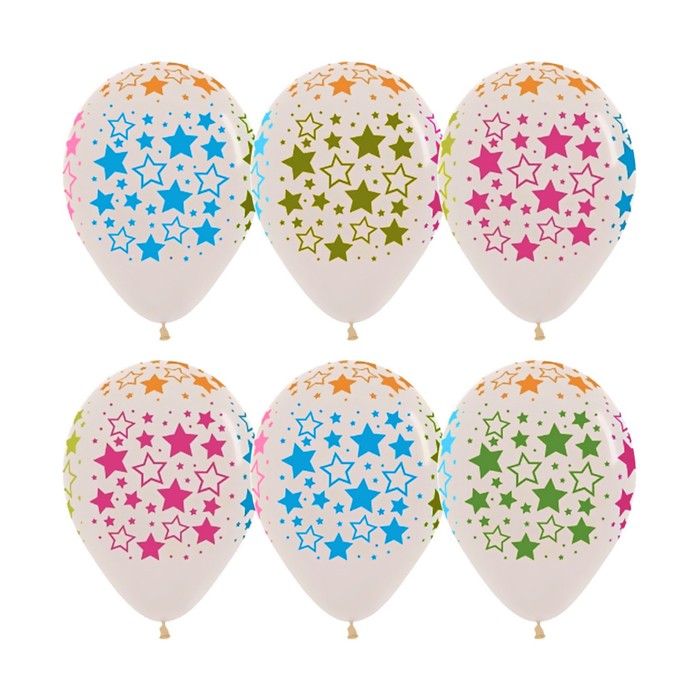 Шар латексный 12" "Звезды" кристалл, 5 ст многоцвет флюор, набор 50 шт, цвет прозрачный