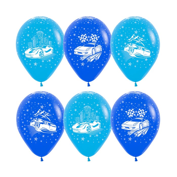 Шар латексный 12" "Машины", пастель, 5 ст, набор 12 шт., МИКС