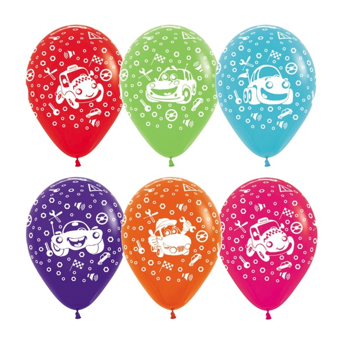 Шар латексный 12" "Тачки ассорти", пастель, 5 ст, набор 50 шт., МИКС