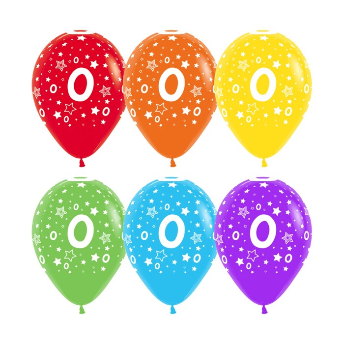 Шар латексный 12" "ЦИФРА 0 ассорти", пастель, 5 ст, набор 12 шт., МИКС