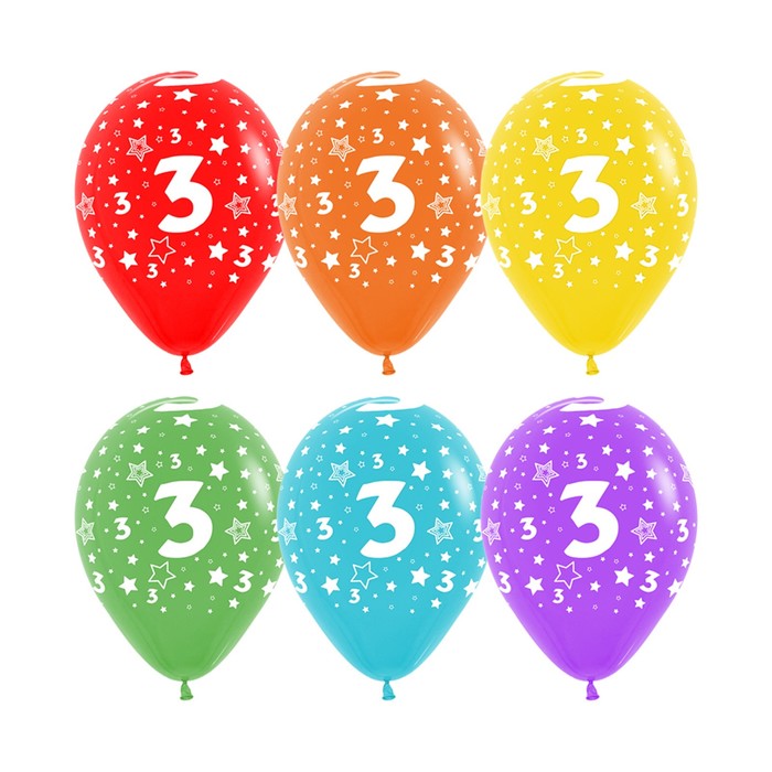 Шар латексный 12" "ЦИФРА 3 ассорти", пастель, 5 ст, набор 12 шт., МИКС