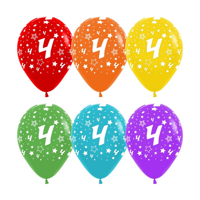 Шар латексный 12" "ЦИФРА 4 ассорти", пастель, 5 ст, набор 12 шт., МИКС