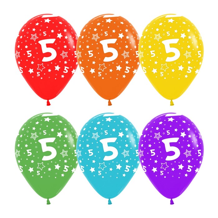 Шар латексный 12" "ЦИФРА 5 ассорти", пастель, 5 ст, набор 12 шт., МИКС