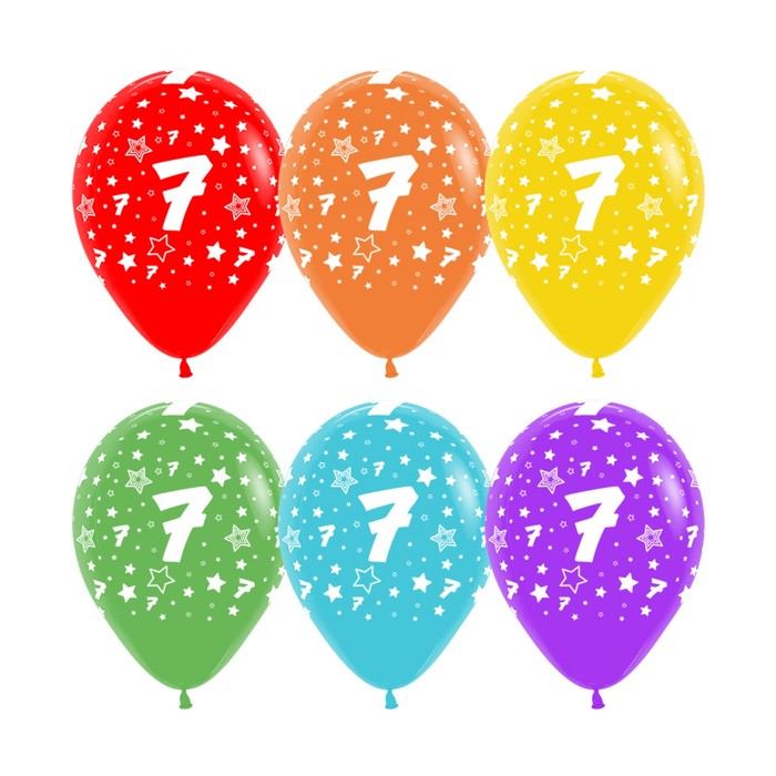 Шар латексный 12" "ЦИФРА 7 ассорти", пастель, 5 ст, набор 12 шт., МИКС