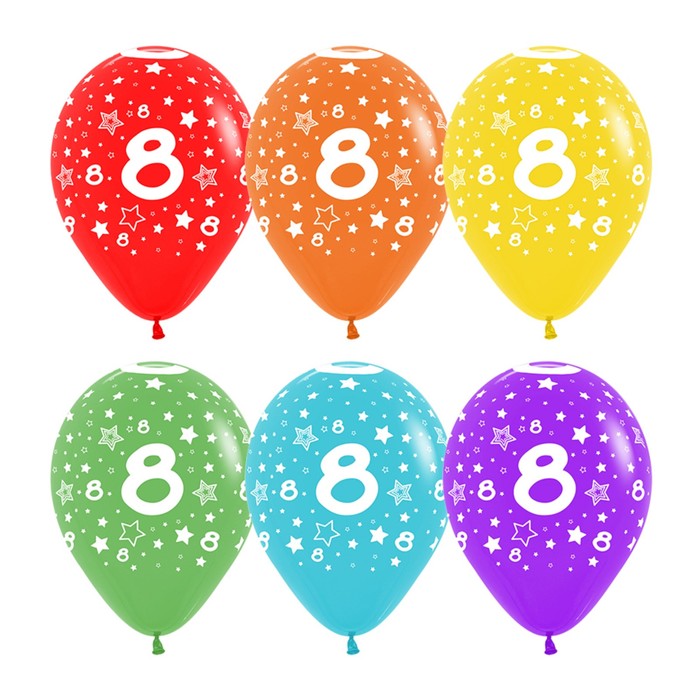 Шар латексный 12" "ЦИФРА 8 ассорти", пастель, 5 ст, набор 12 шт., МИКС