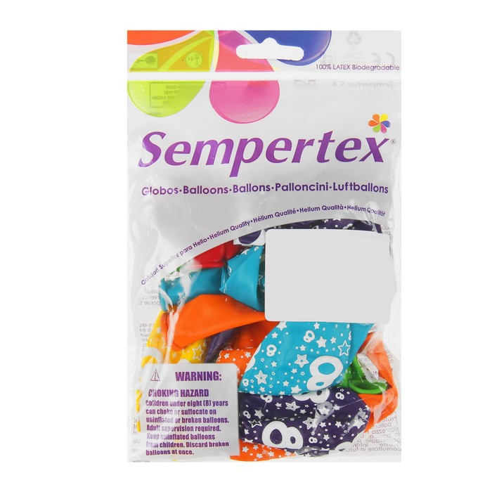 Шар латексный 12" "ЦИФРА 8 ассорти", пастель, 5 ст, набор 12 шт., МИКС