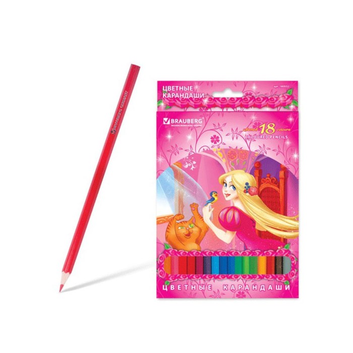 Карандаши 18 цветов BRAUBERG Rose Angel, заточенные