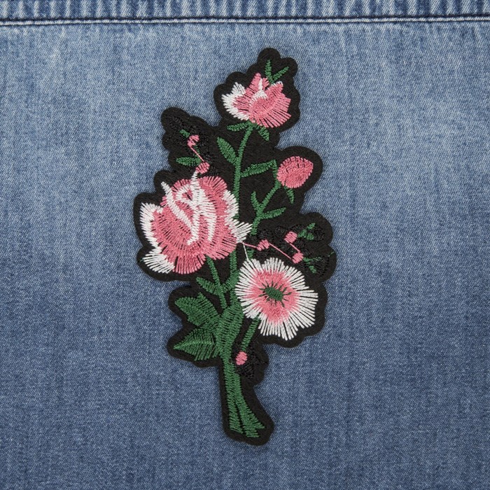 Термоаппликация "Букет", 11*5,5см, цвет розовый/зелёный