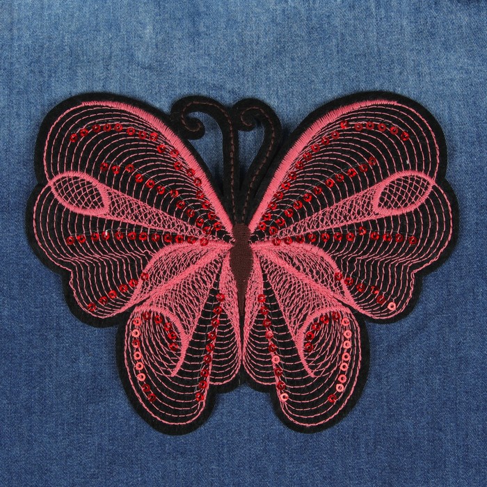 Термоаппликация "Бабочка", с пайетками, 15,5*12см, цвет красный