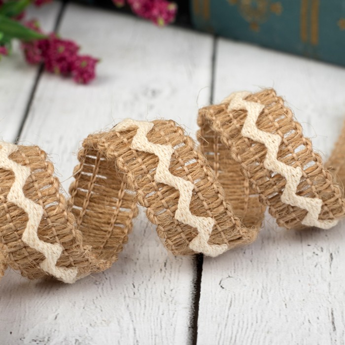 Лента холщовая "Зигзаг", натуральная, 15мм, 5±1м