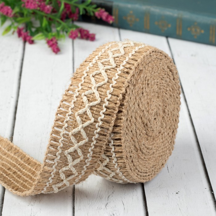 Лента холщовая "Ромбы", 35мм, 5±1м, цвет белый