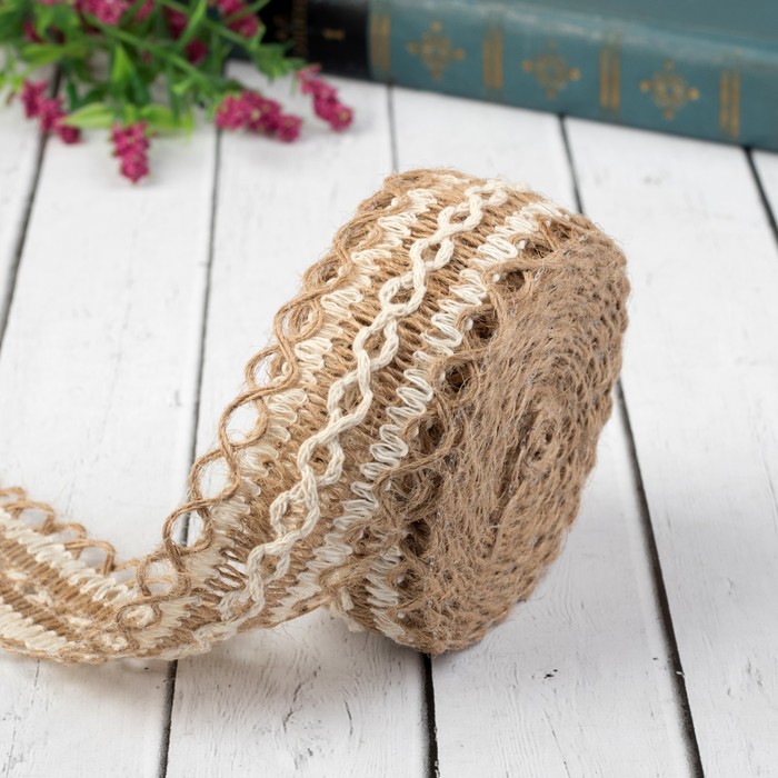 Лента холщовая "Волны", натуральная, 35мм, 5±1м