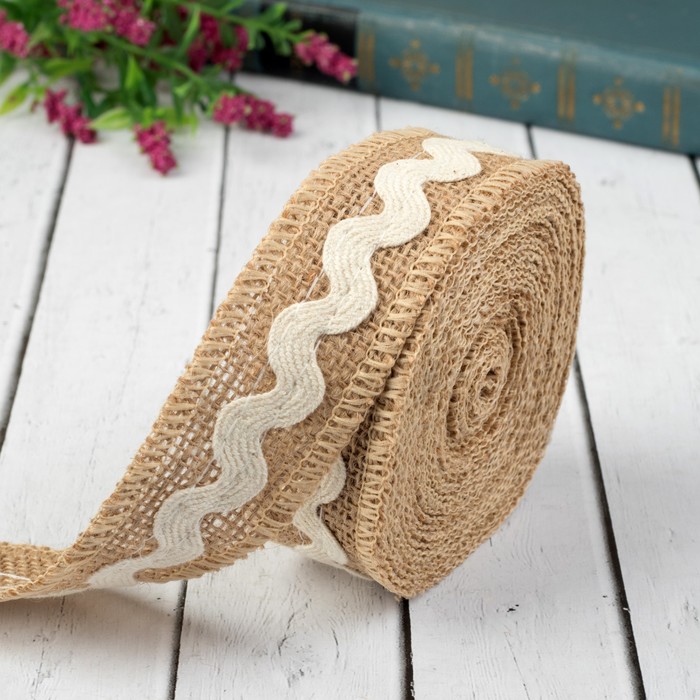 Лента холщовая "Волны", натуральная, 35мм, 5±1м