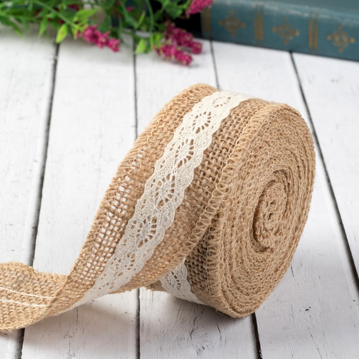 Лента холщовая "Кружево", натуральная, 40мм, 5±1м