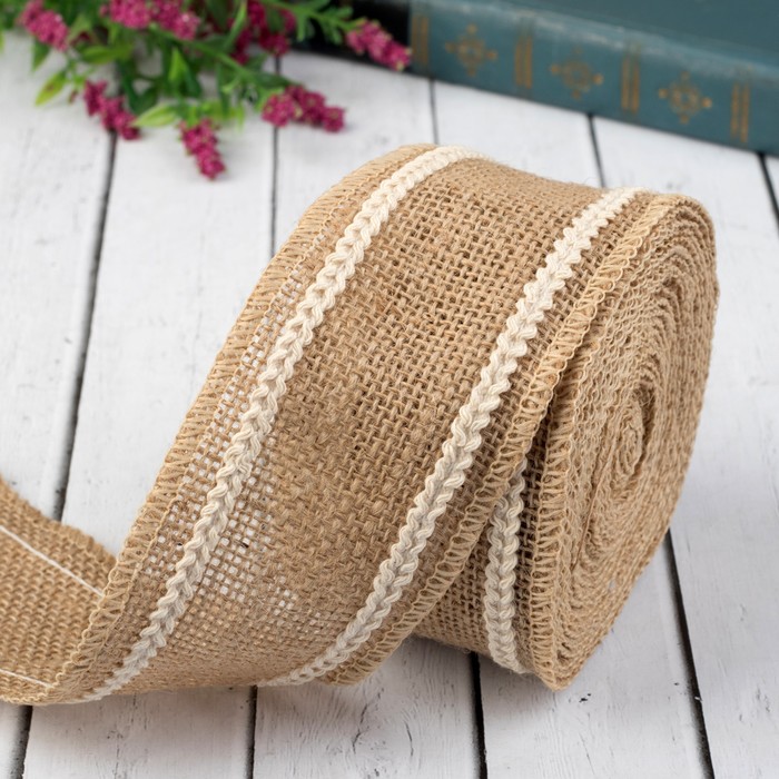 Лента холщовая "Косички", натуральная, 60мм, 5±1м