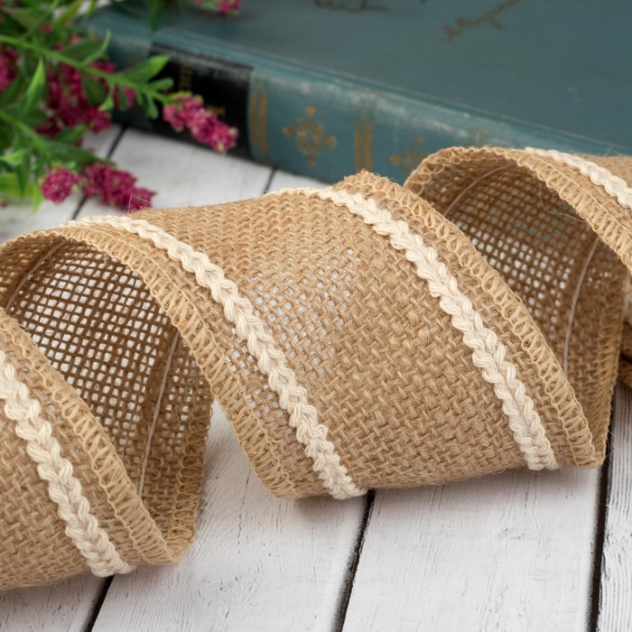 Лента холщовая "Косички", натуральная, 60мм, 5±1м