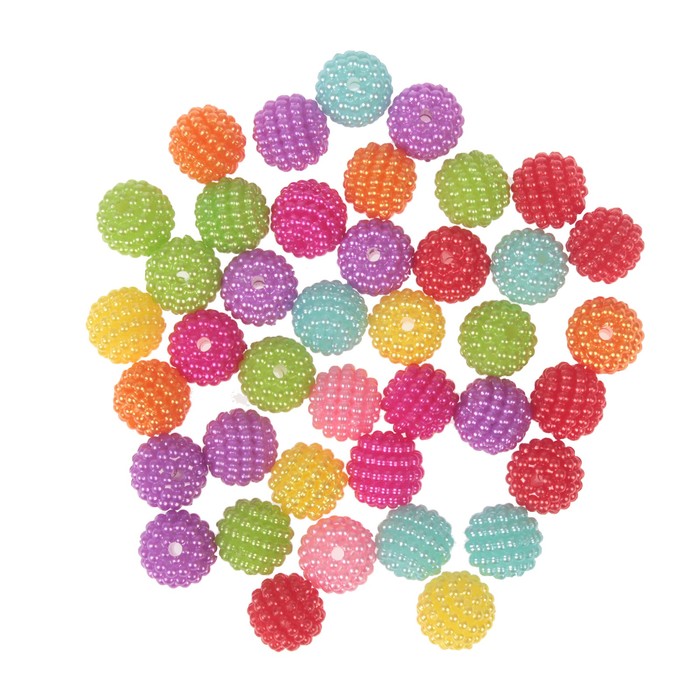 Набор бусин для творчества пластик "Ребристые" разноцветный металлик d=1 см 20 гр