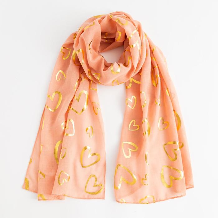 Палантин "Любовь", размер 48 х 180 см, цвет персиковый/золото