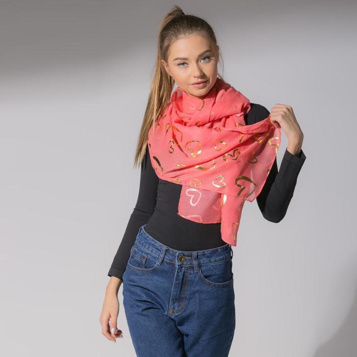 Палантин "Любовь", размер 48 х 180 см, цвет коралловый/золото