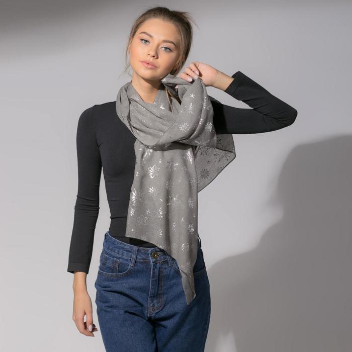 Палантин "Снежное настроение", размер 48 х 180 см, цвет серый/серебро