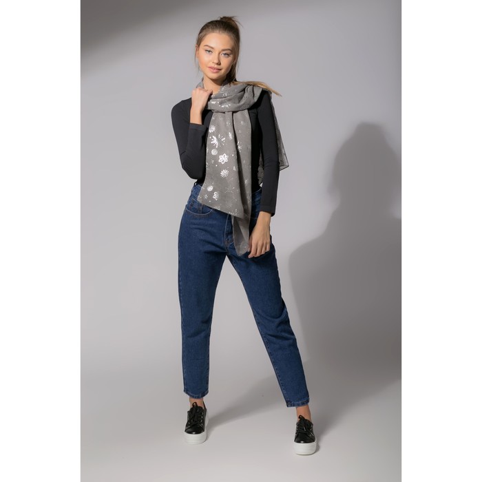 Палантин "Снежное настроение", размер 48 х 180 см, цвет серый/серебро