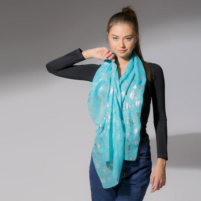 Палантин "Снежное настроение", размер 48 х 180 см, цвет голубой/серебро