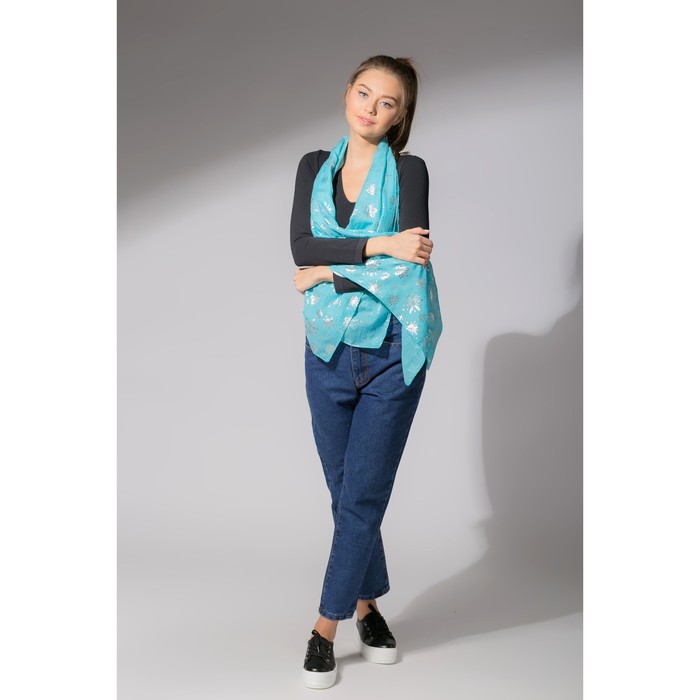 Палантин "Снежное настроение", размер 48 х 180 см, цвет голубой/серебро