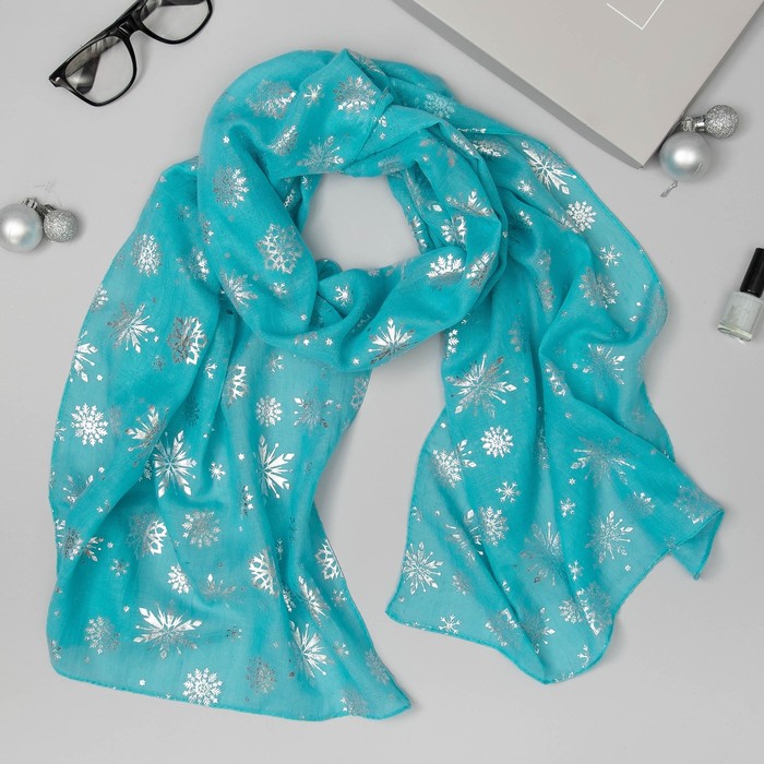 Палантин "Снежное настроение", размер 48 х 180 см, цвет голубой/серебро