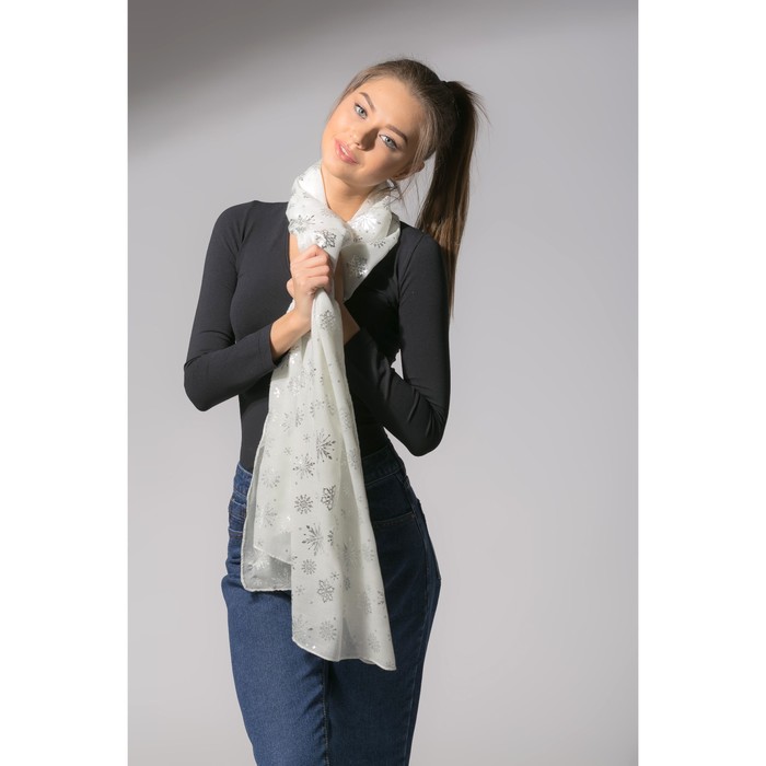 Палантин "Снежное настроение", размер 48 х 180 см, цвет белый/серебро