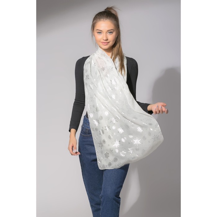 Палантин "Снежное настроение", размер 48 х 180 см, цвет белый/серебро