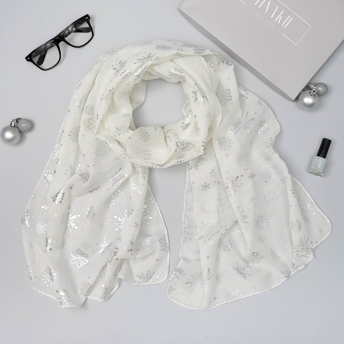 Палантин "Снежное настроение", размер 48 х 180 см, цвет белый/серебро