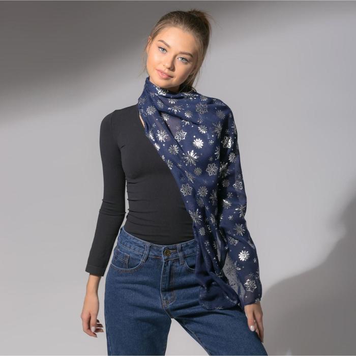 Палантин "Снежное настроение", размер 48 х 180 см, цвет синий/серебро