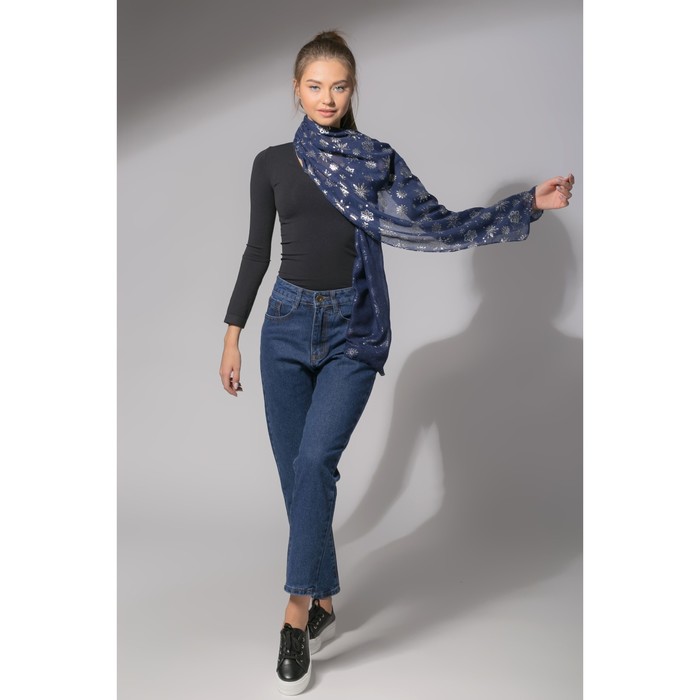 Палантин "Снежное настроение", размер 48 х 180 см, цвет синий/серебро