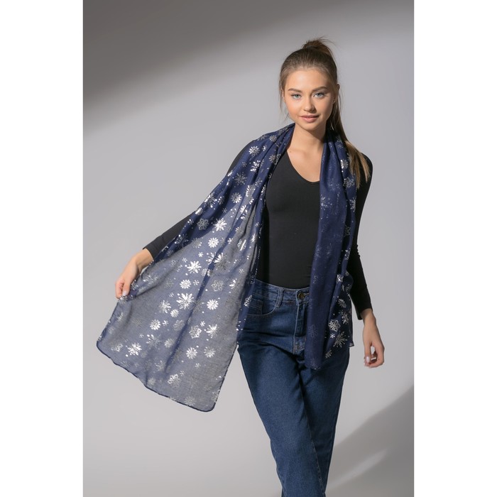 Палантин "Снежное настроение", размер 48 х 180 см, цвет синий/серебро