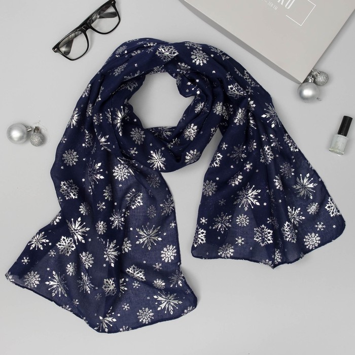 Палантин "Снежное настроение", размер 48 х 180 см, цвет синий/серебро