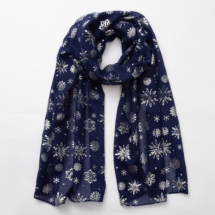 Палантин "Снежное настроение", размер 48 х 180 см, цвет синий/серебро