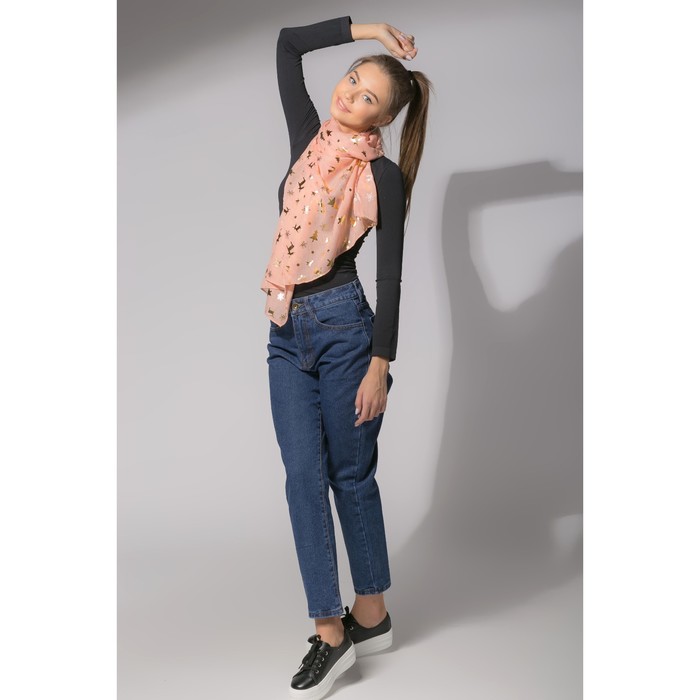 Палантин "Новогодние друзья", размер 48 х 180 см, цвет персиковый/золото