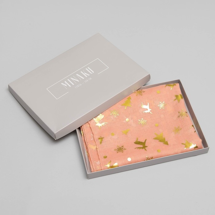 Палантин "Новогодние друзья", размер 48 х 180 см, цвет персиковый/золото