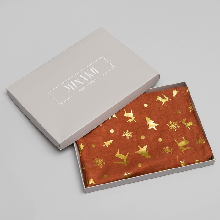 Палантин "Новогодние друзья", размер 48 х 180 см, цвет коричневый/золото