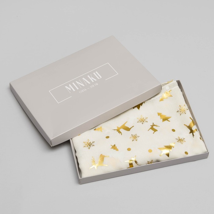 Палантин "Новогодние друзья", размер 48 х 180 см, цвет белый/золото