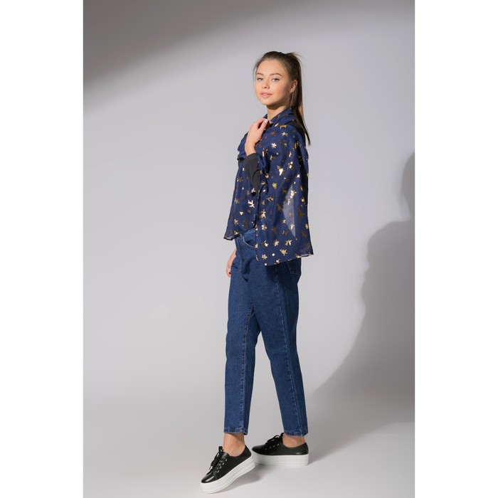 Палантин "Новогодние друзья", размер 48 х 180 см, цвет синий/золото