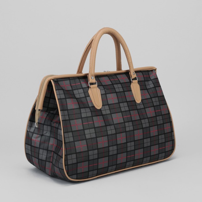 Сумка дорожная «Клетка», отдел на молнии, цвет чёрный