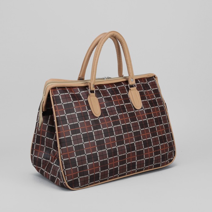 Сумка дорожная «Клетка», отдел на молнии, цвет кофе