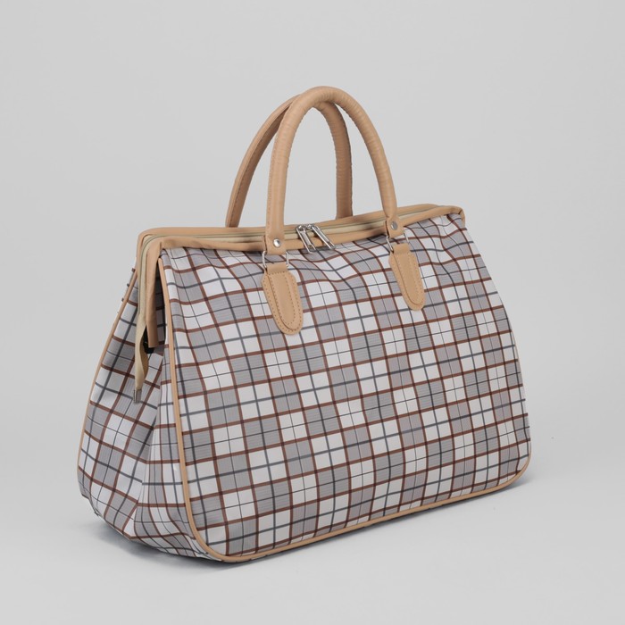 Сумка дорожная «Клетка», отдел на молнии, цвет бежевый