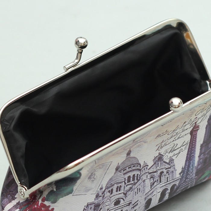 Косметичка-фермуар «Города», отдел на рамке, цвет серый